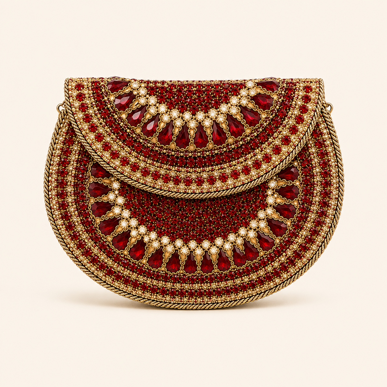 RED STONE KUNDAN CLUTCH