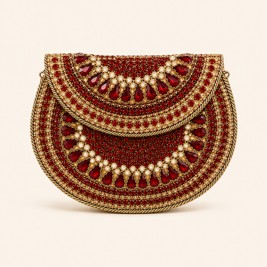 RED STONE KUNDAN CLUTCH