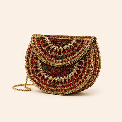 RED STONE KUNDAN CLUTCH