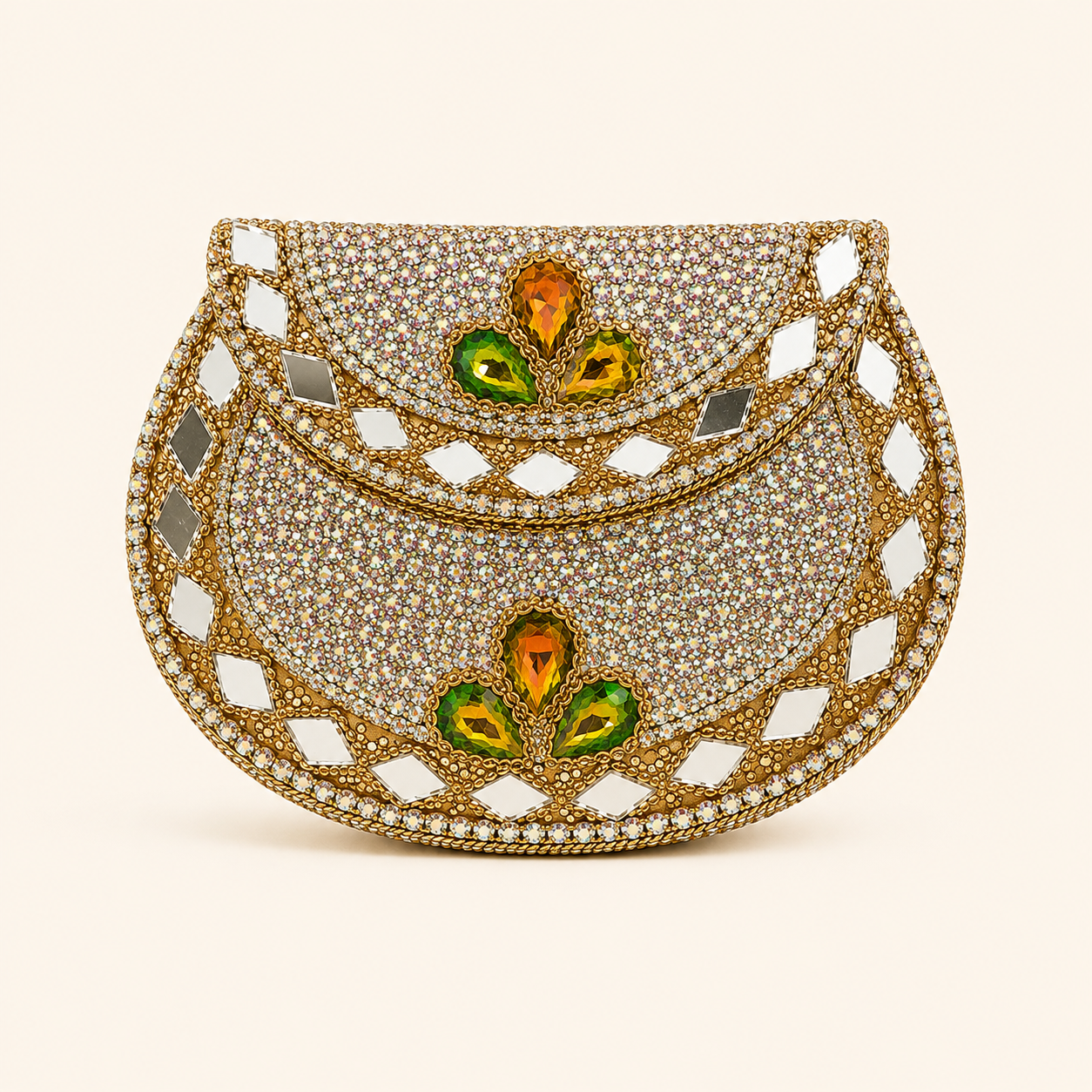 Silver kundan clutch