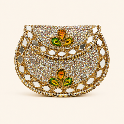 Silver kundan clutch