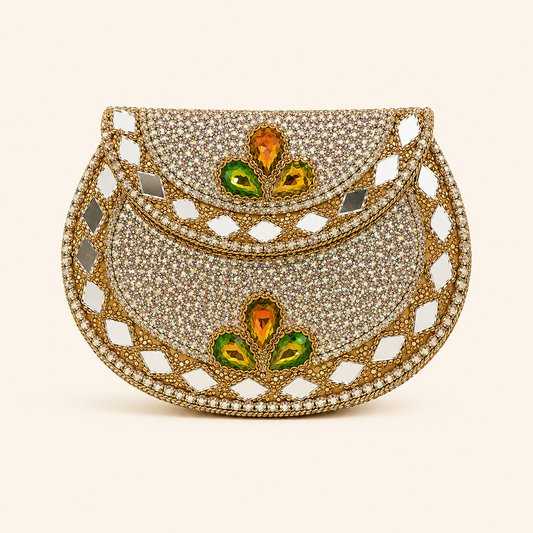 Silver kundan clutch