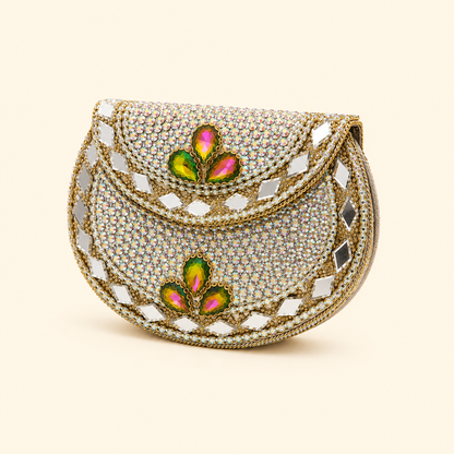 Silver kundan clutch