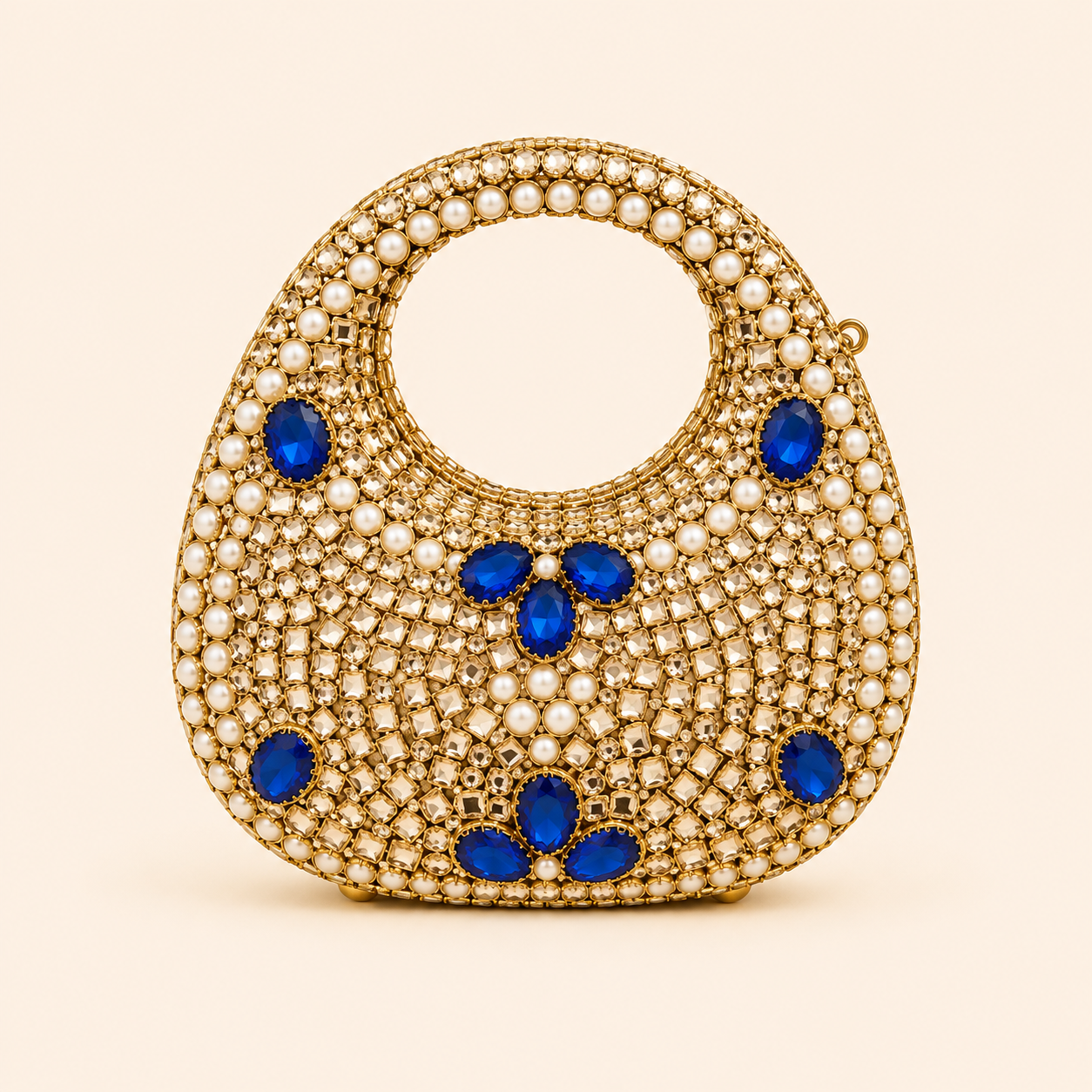 Kundan stone blue clutch