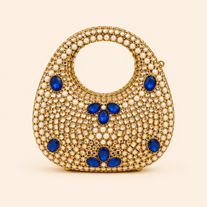 Kundan stone blue clutch