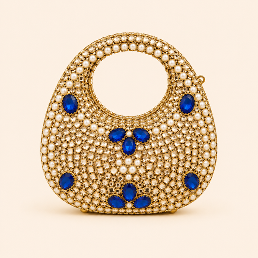 Kundan stone blue clutch