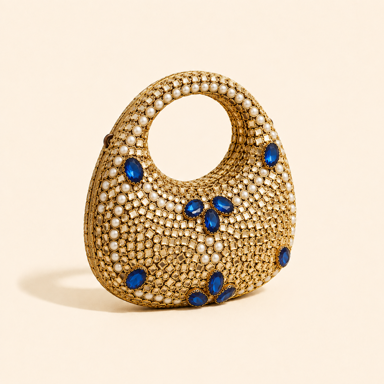 Kundan stone blue clutch