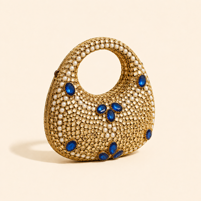 Kundan stone blue clutch